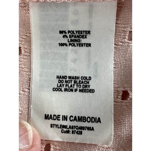 Women's Roz & Ali Top 1X Peach Eyelet Pullover 3/4 Sleeve Stretch Baby Doll - Picture 8 of 11